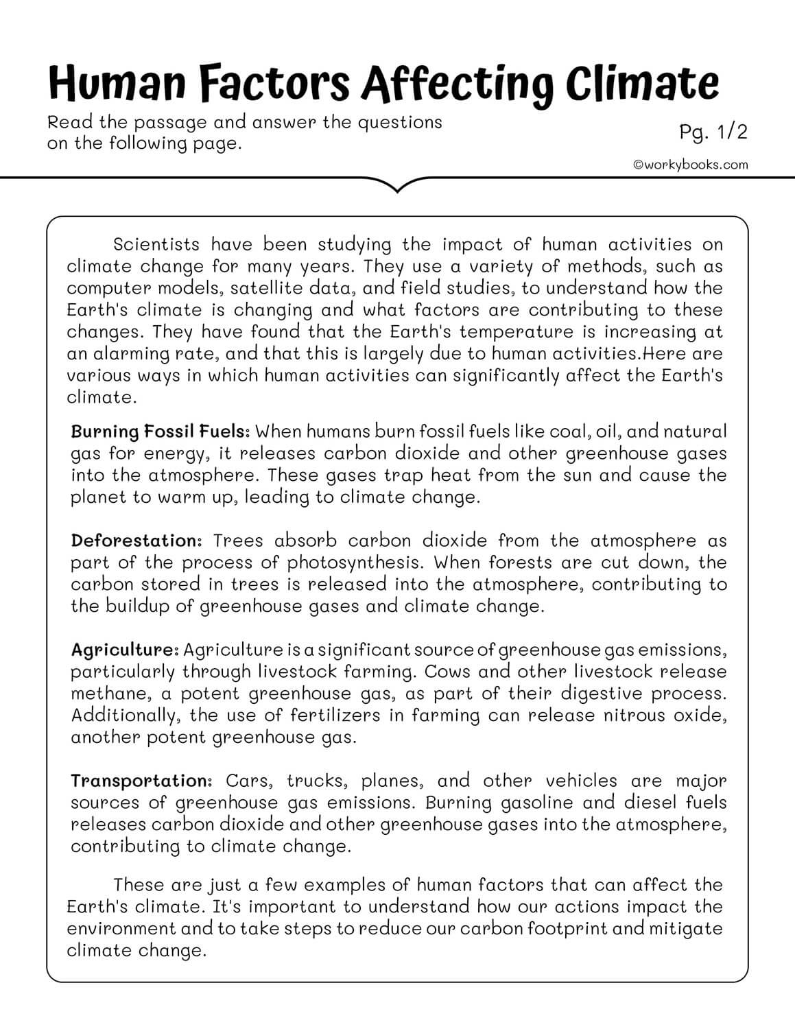 10 Free Science Reading Passages Worksheets