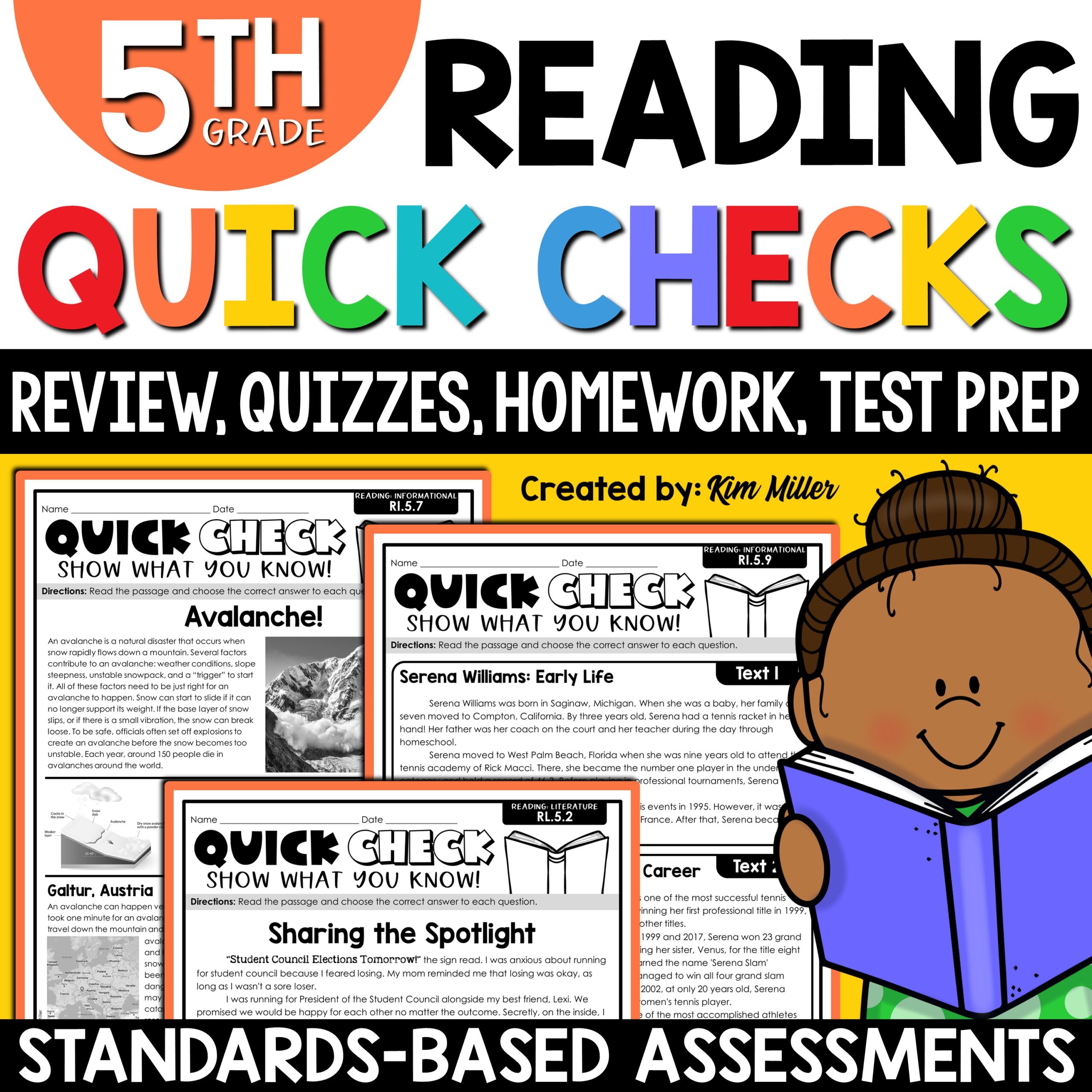 5th Grade Reading Comprehension Passages Questions Review Assessments Homework