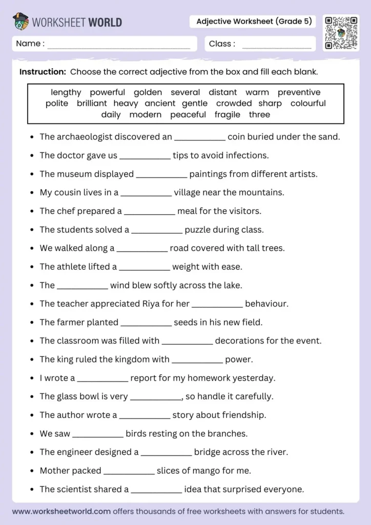 Adjective Worksheet For Class 6 Adjective Worksheet For Class 6