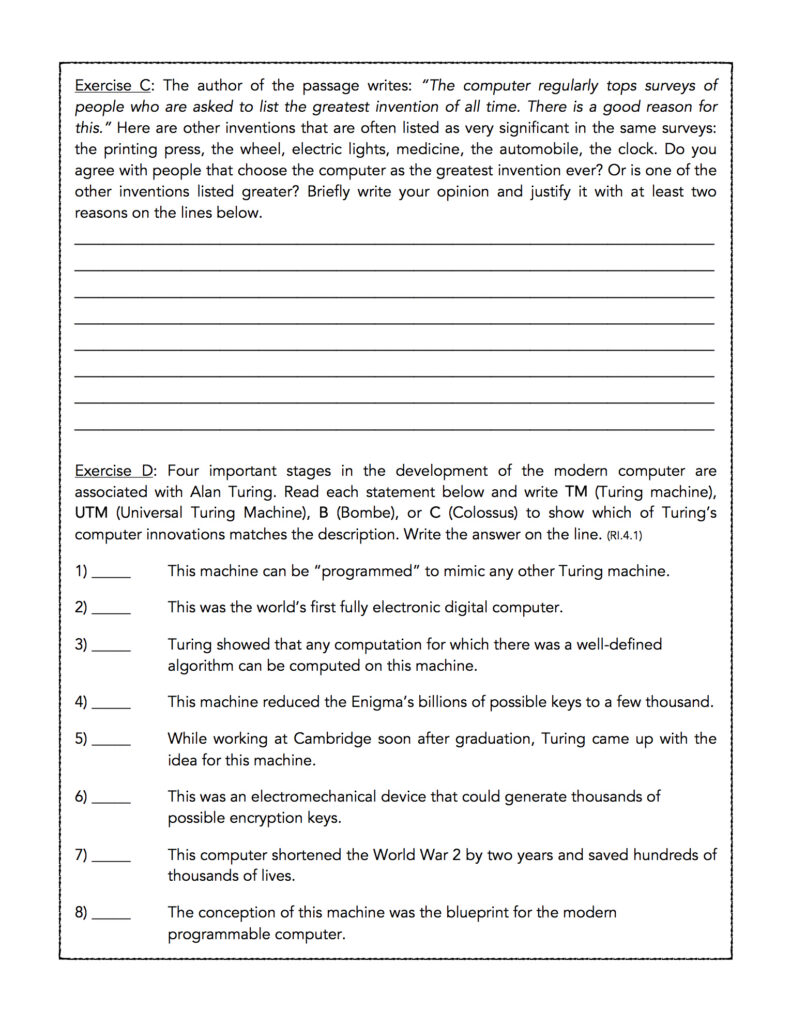 Alan Turing Reading Comprehension Passage And Assessment Alan Turing Reading Comprehension Passage And Assessment