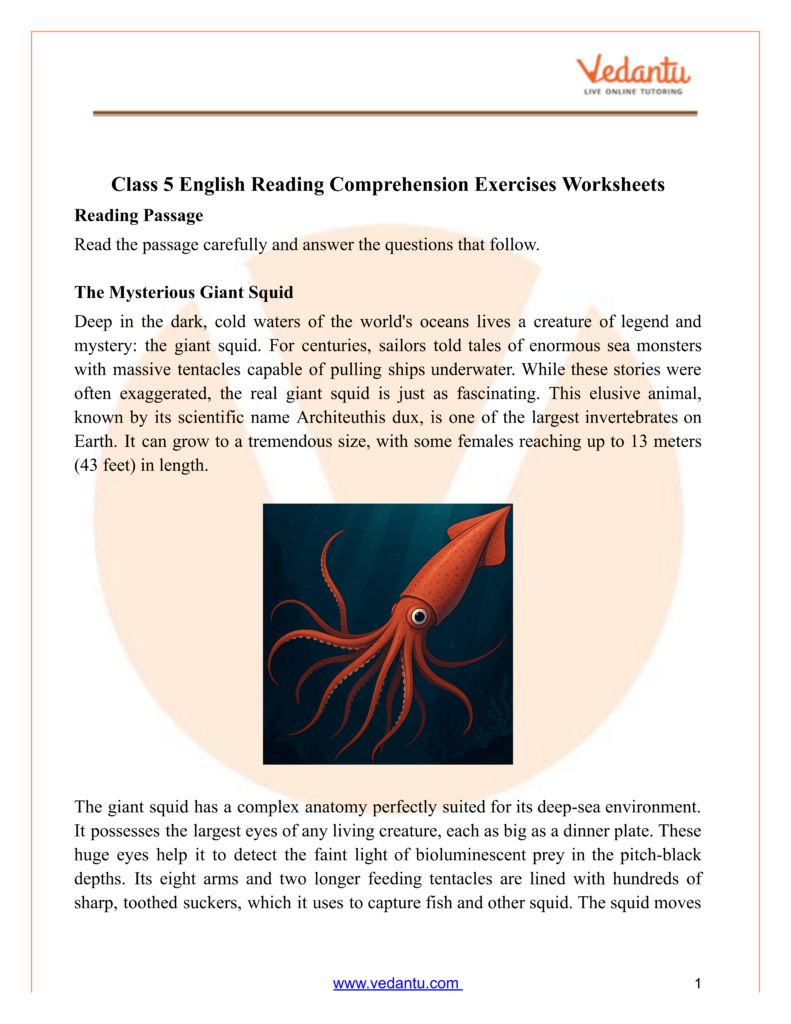 Class 5 Eading Comprehension Exercises Class 5 Eading Comprehension Exercises