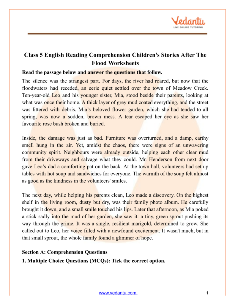 Class 5 Reading Comprehension Childrens Stories After The Flood