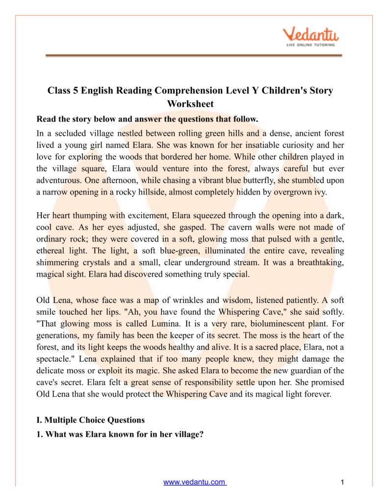 Class 5 Reading Comprehension Level Y Childrens Story Class 5 Reading Comprehension Level Y Childrens Story