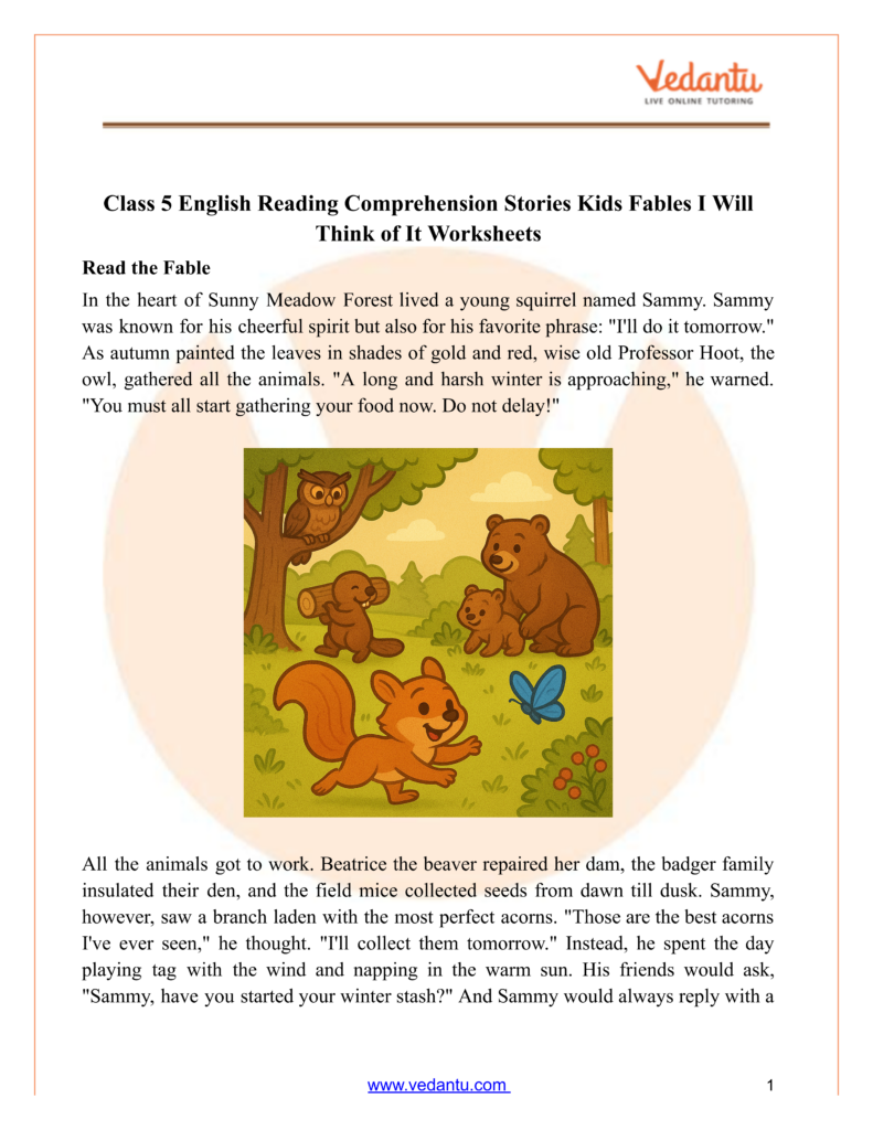 Class 5 Reading Comprehension Stories Kids Fables I Will Think Of It Class 5 Reading Comprehension Stories Kids Fables I Will Think Of It