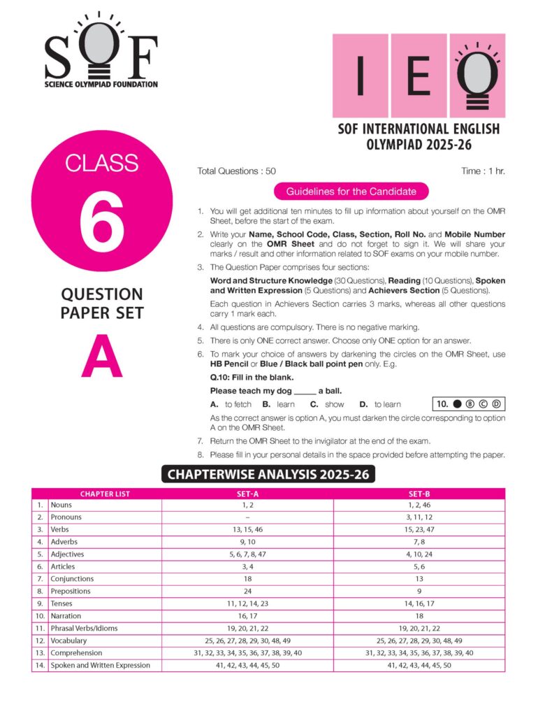 Class 6 English Olympiad Previous 5 Years Papers Class 6 English Olympiad Previous 5 Years Papers