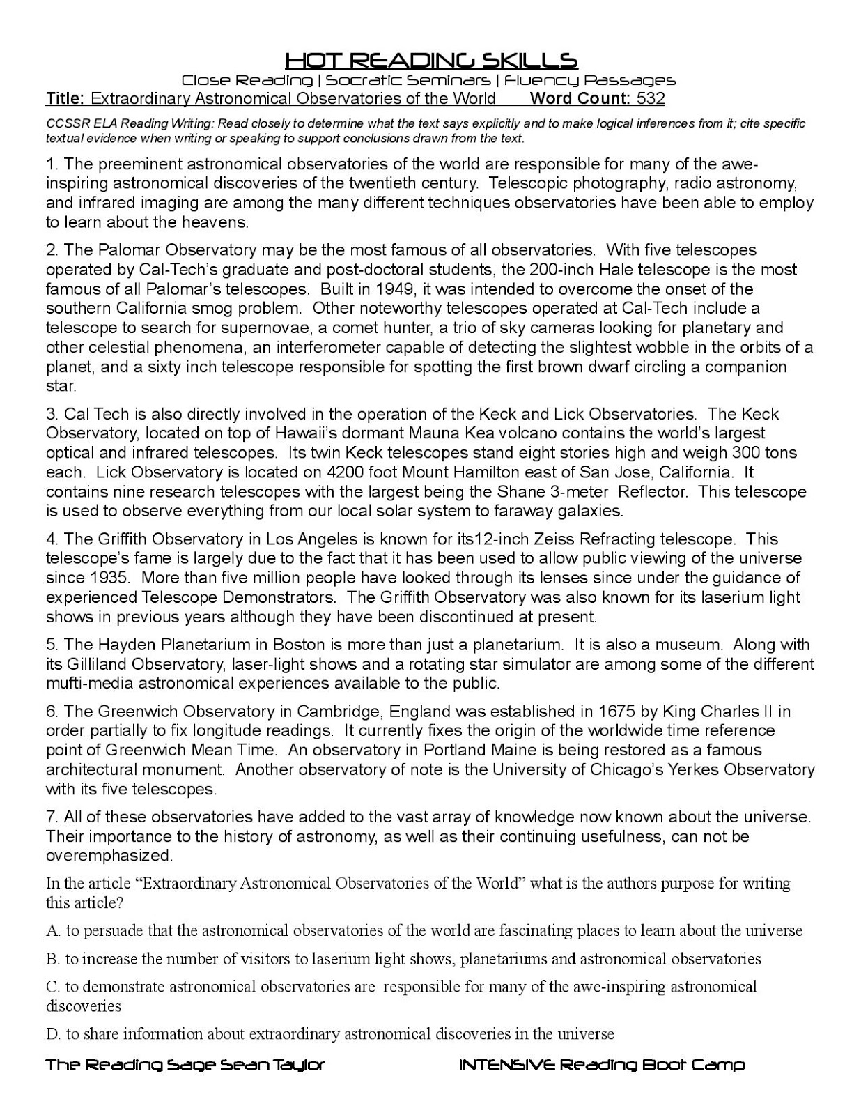 Close Reading Passages Free