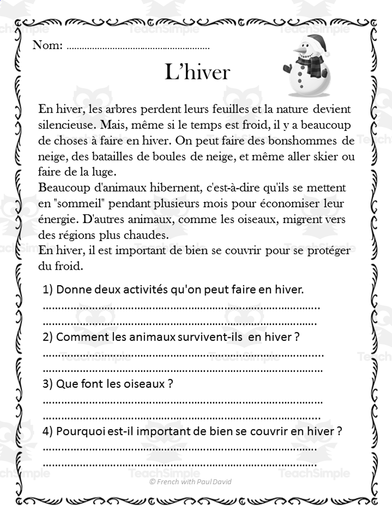 Comprehension De Lecture 20 Textes French Reading Comprehension