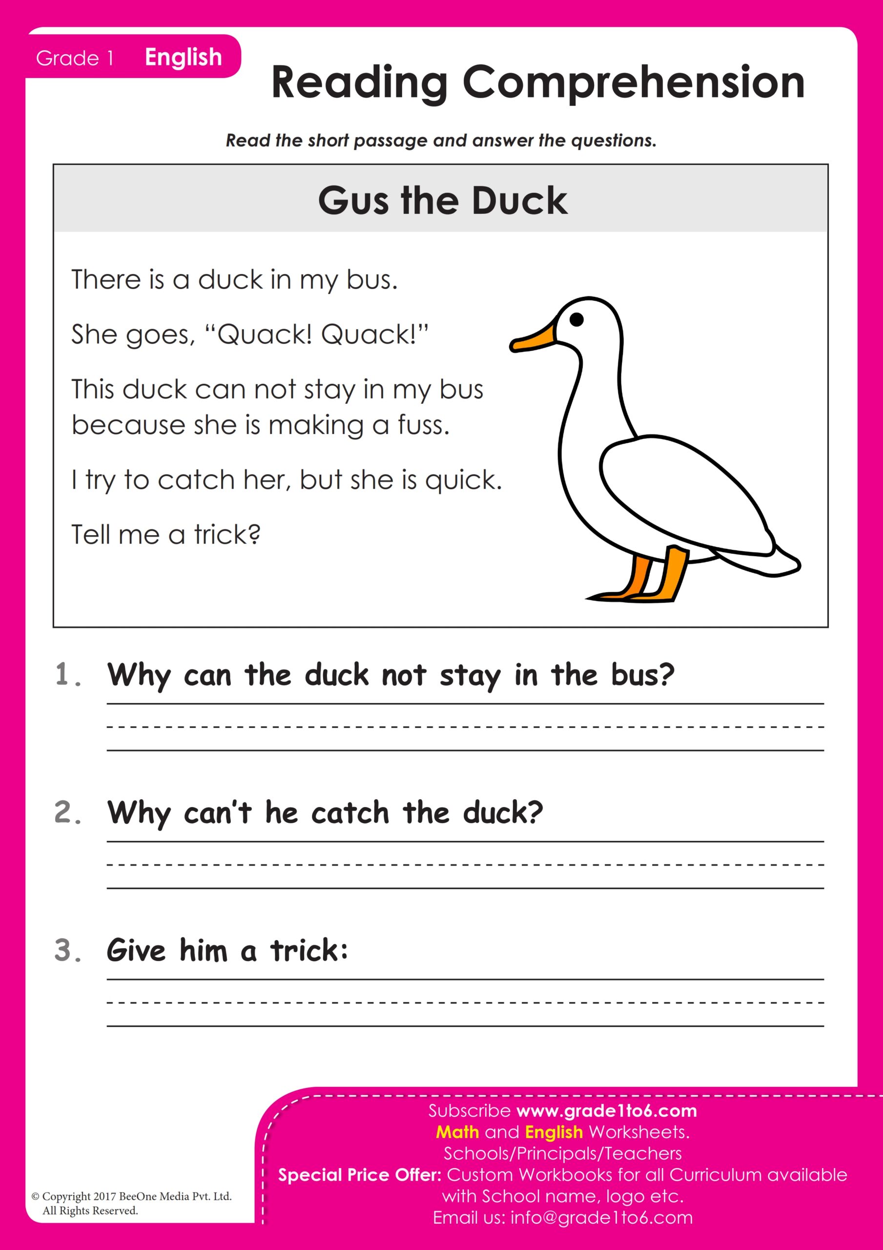 Comprehension For Class 1