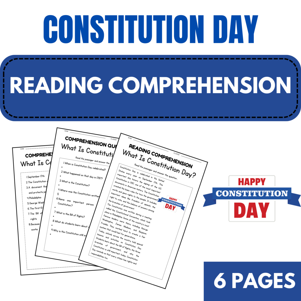 Constitution Day Reading Comprehension Passages For 4th 6th Grade 2 Passages With 8 Questions Constitution Day Reading Comprehension Passages For 4th 6th Grade 2 Passages With 8 Questions