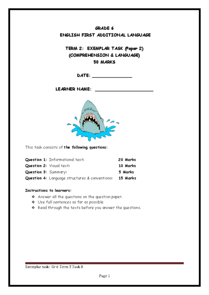 English Fal Gr 6 Term 2 Exemplar Task Paper 2 Comprehension English Fal Gr 6 Term 2 Exemplar Task Paper 2 Comprehension