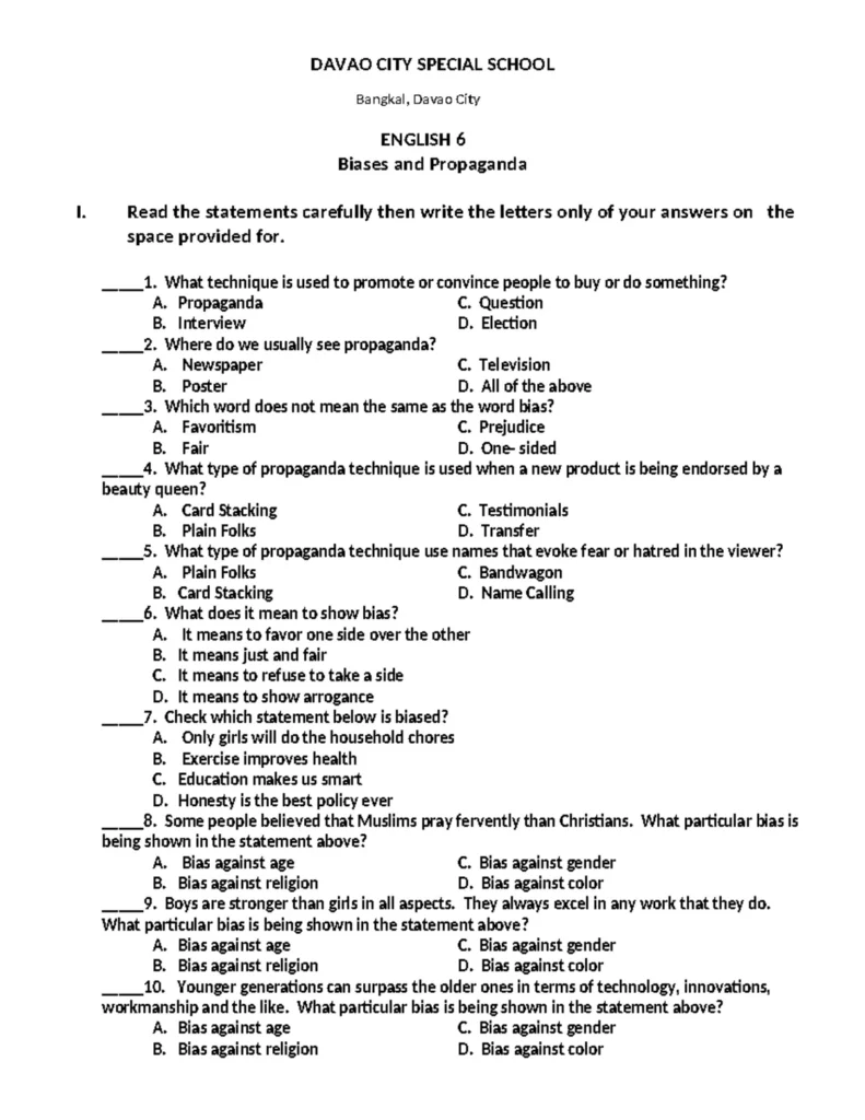 English Grade 6 Q3 Summative Test With Answer Key English Grade 6 Q3 Summative Test With Answer Key