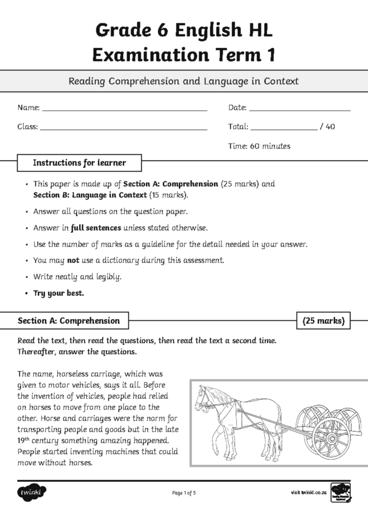 Grade 6 English Hl Term 1 Exam Reading Comprehension Language Grade 6 English Hl Term 1 Exam Reading Comprehension Language