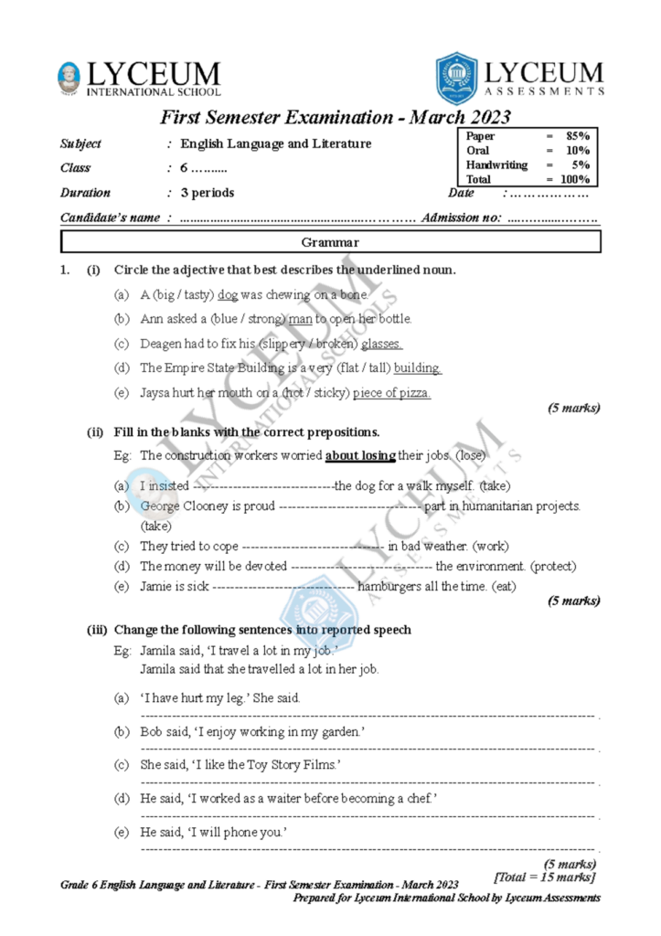 Grade 6 English Language And Literature Grade 6 English Language And Literature