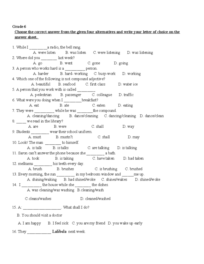 Grade 6 English Model Exam Multiple Choice Questions And Answers Grade 6 English Model Exam Multiple Choice Questions And Answers