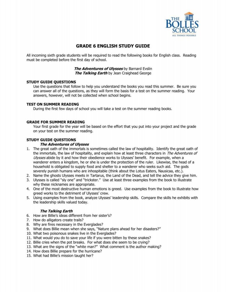 Grade 6 English Study Guide Bolles School Grade 6 English Study Guide Bolles School