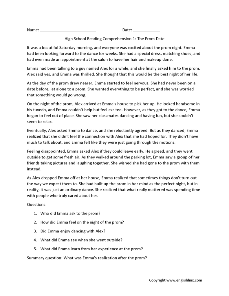 High School Reading Comprehension