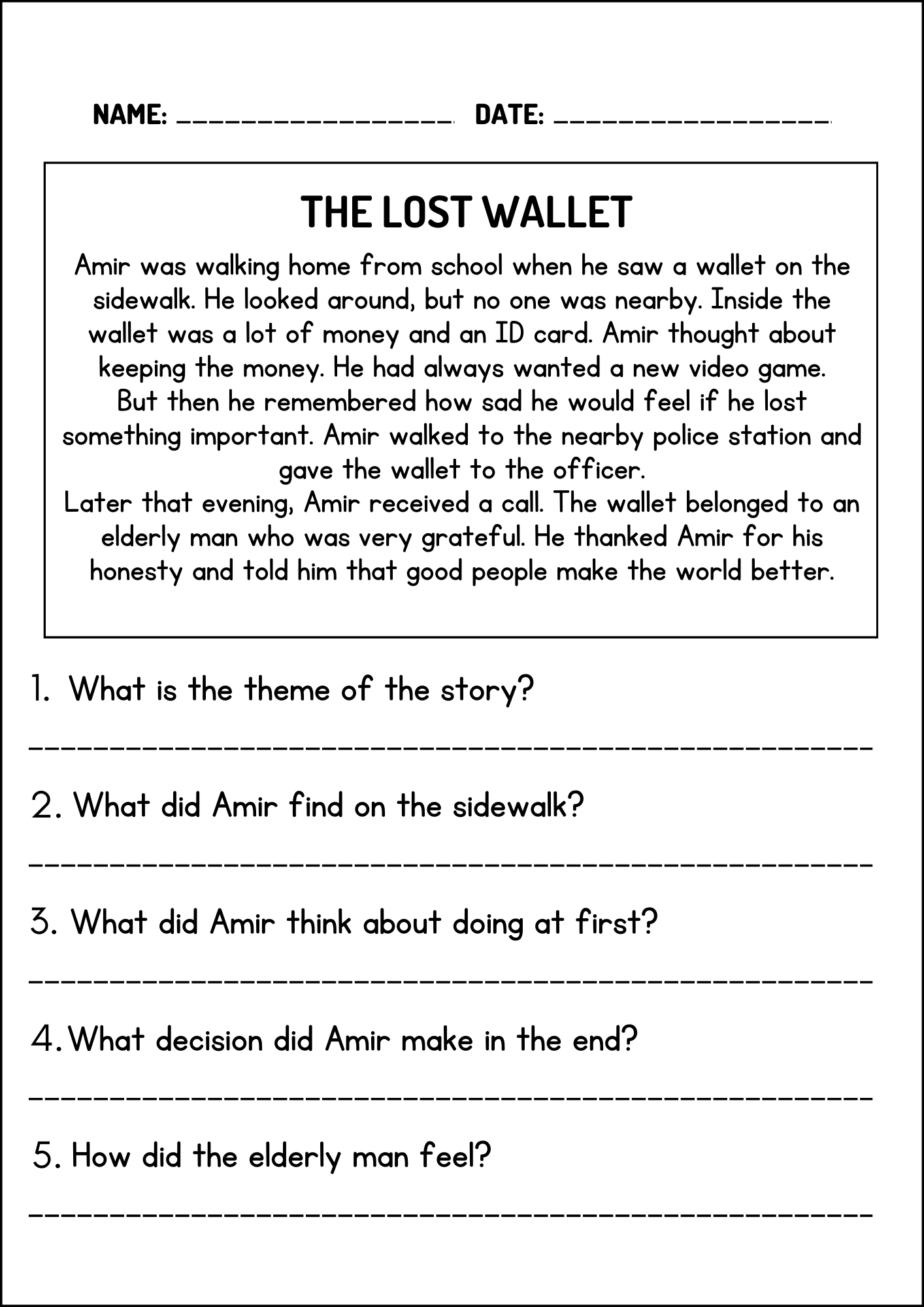 Identifying Theme Reading Comprehension Passages And Worksheets And Activities 13427882