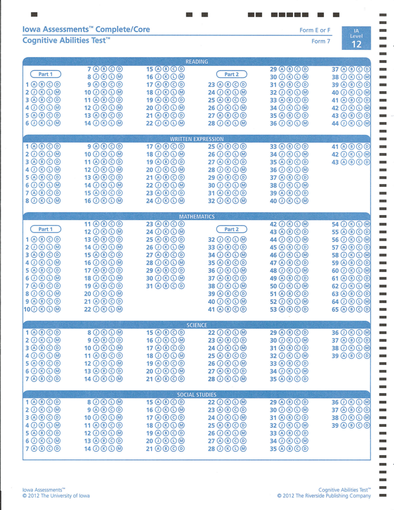 Iowa Form E f g Level 12 W cogat Answer Doc School Purchase Iowa Form E f g Level 12 W cogat Answer Doc School Purchase