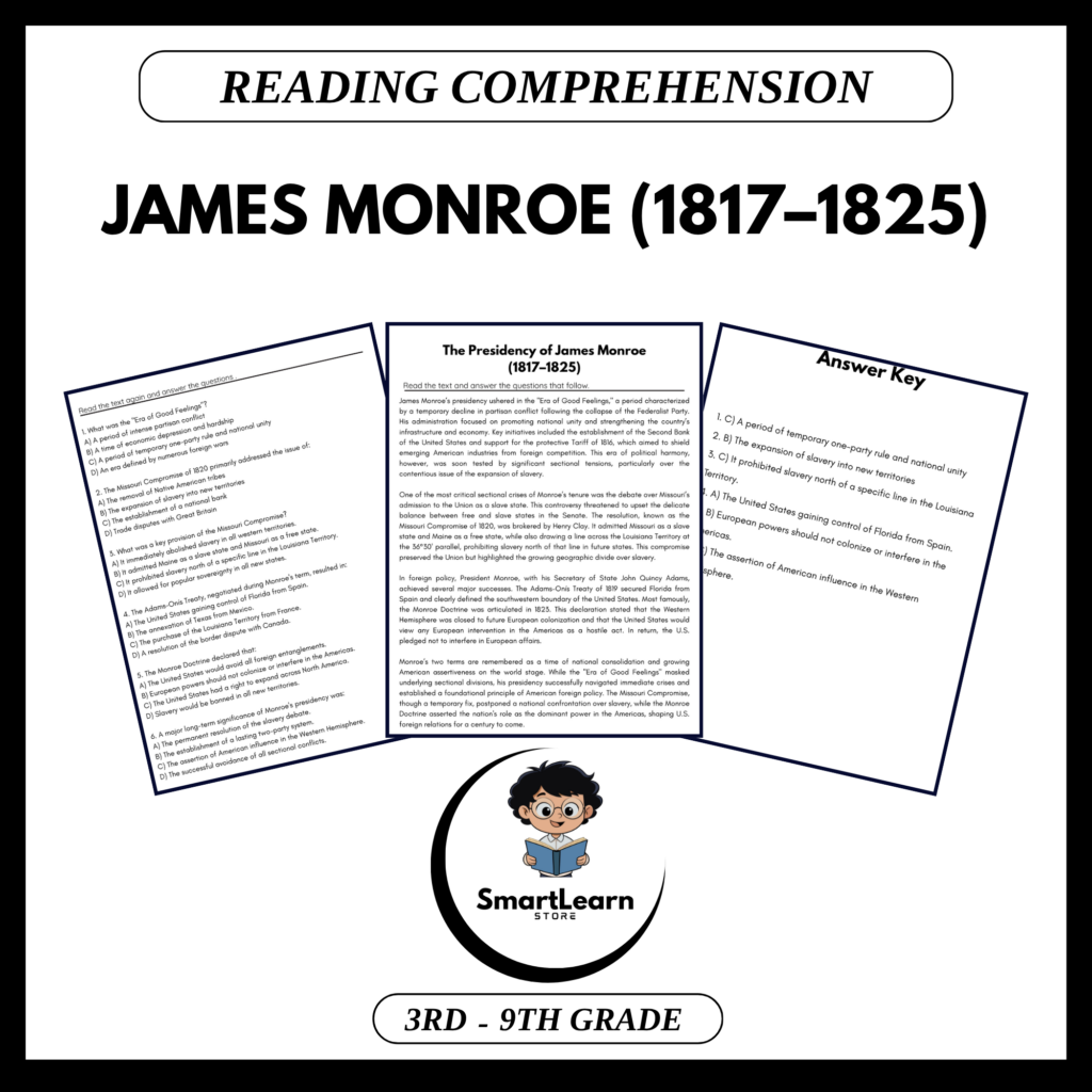 James Monroe Reading Comprehension Passages And Questions James Monroe Reading Comprehension Passages And Questions