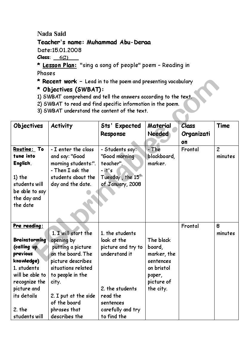 Lesson Plan Reading Comprehen 51771