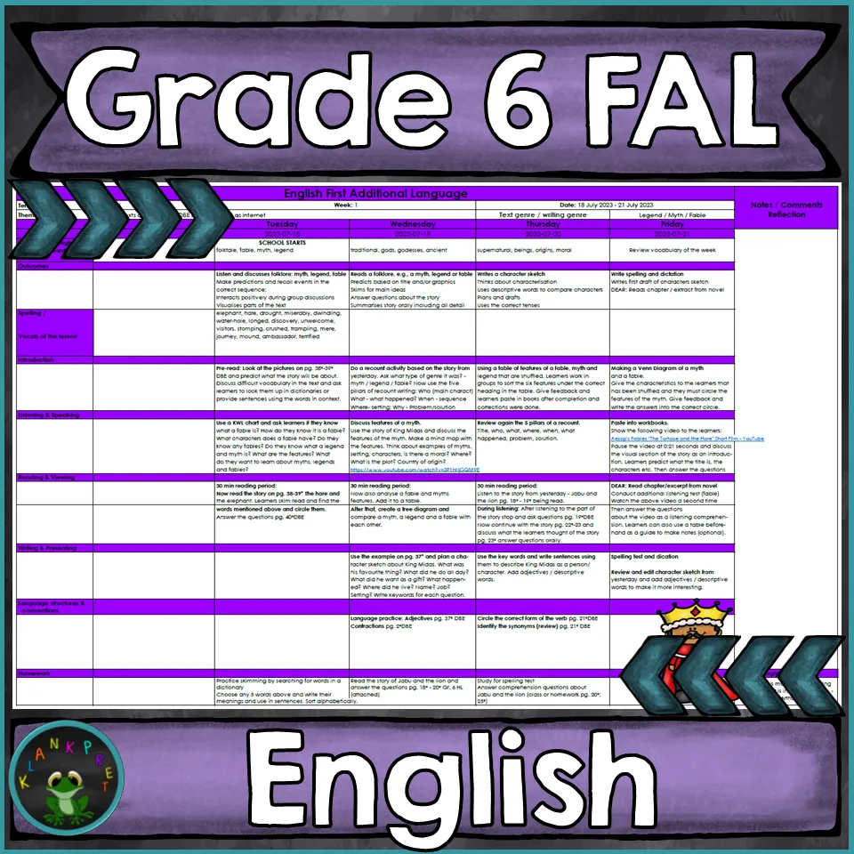 Lesson Planning Grade 6 English First Additional Language Term 3 2023 Lesson Planning Grade 6 English First Additional Language Term 3 2023