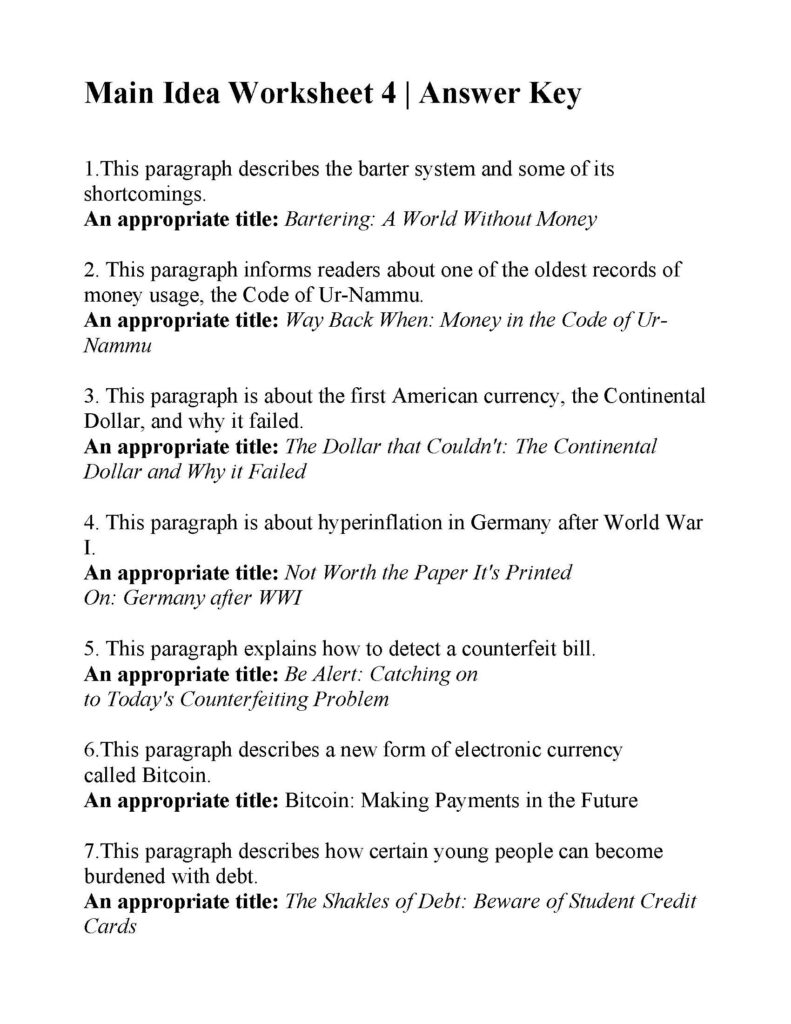 Main Idea Worksheet 04