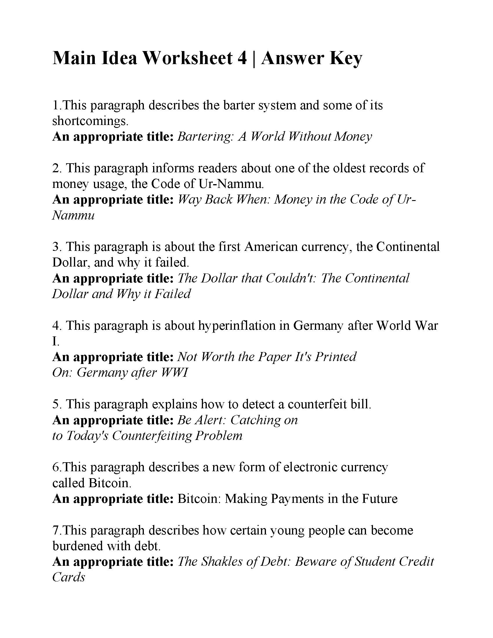 Main Idea Worksheet 04