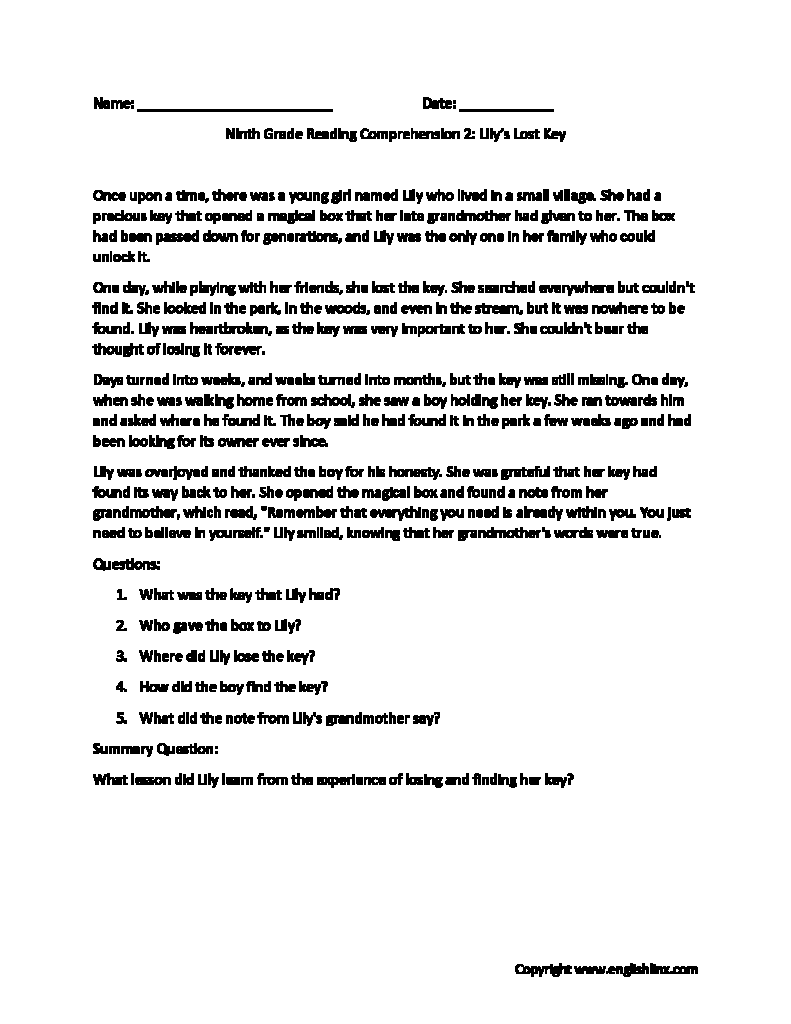 Ninth Grade Reading