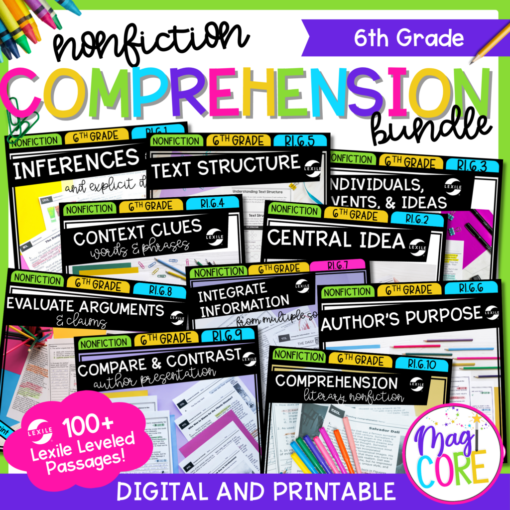 Nonfiction Reading Comprehension Growing Bundle 6th Grade