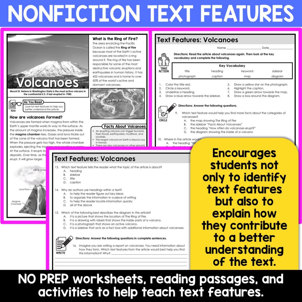 Nonfiction Text Features For Informational Text Worksheets And Assessments Nonfiction Text Features For Informational Text Worksheets And Assessments