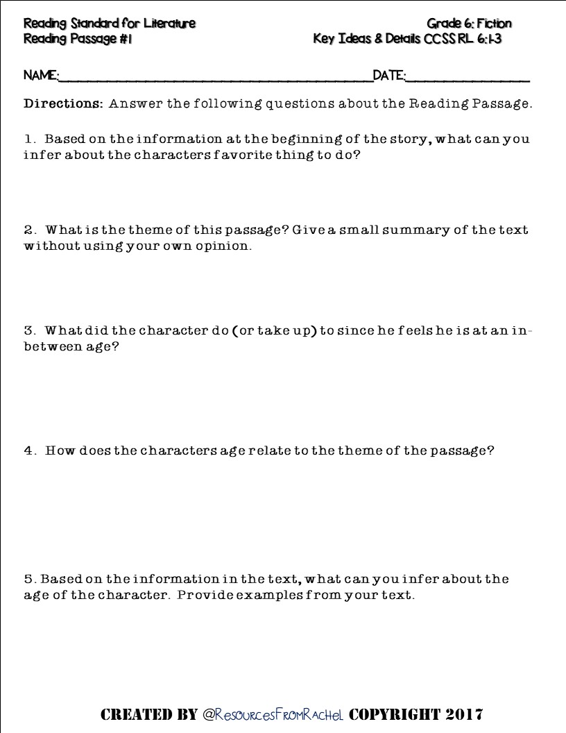 Reading Comprehension Assessment 6th Grade Volume 1
