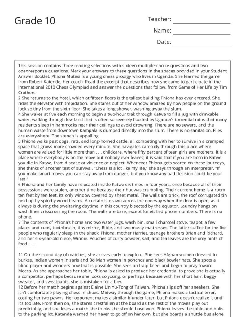 Reading Comprehension Game Of Her Life Excerpt