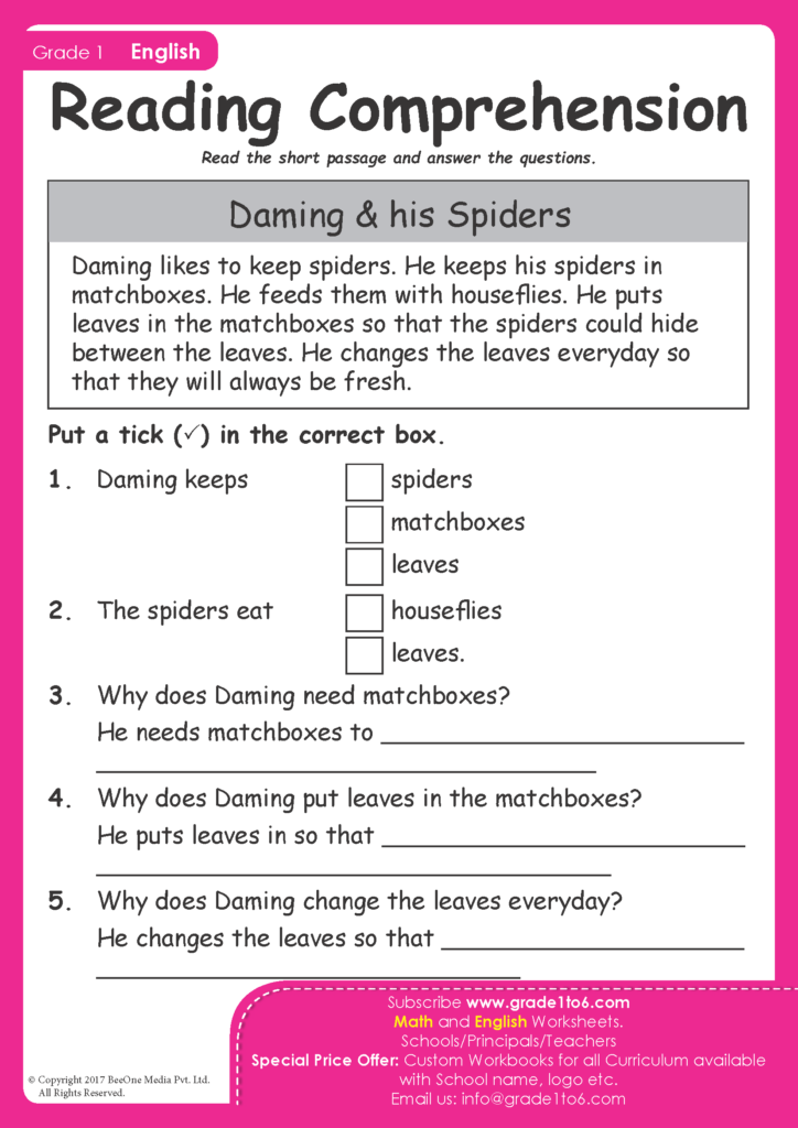 Reading Comprehension Grade 1 Ib Reading Comprehension Grade 1 Ib