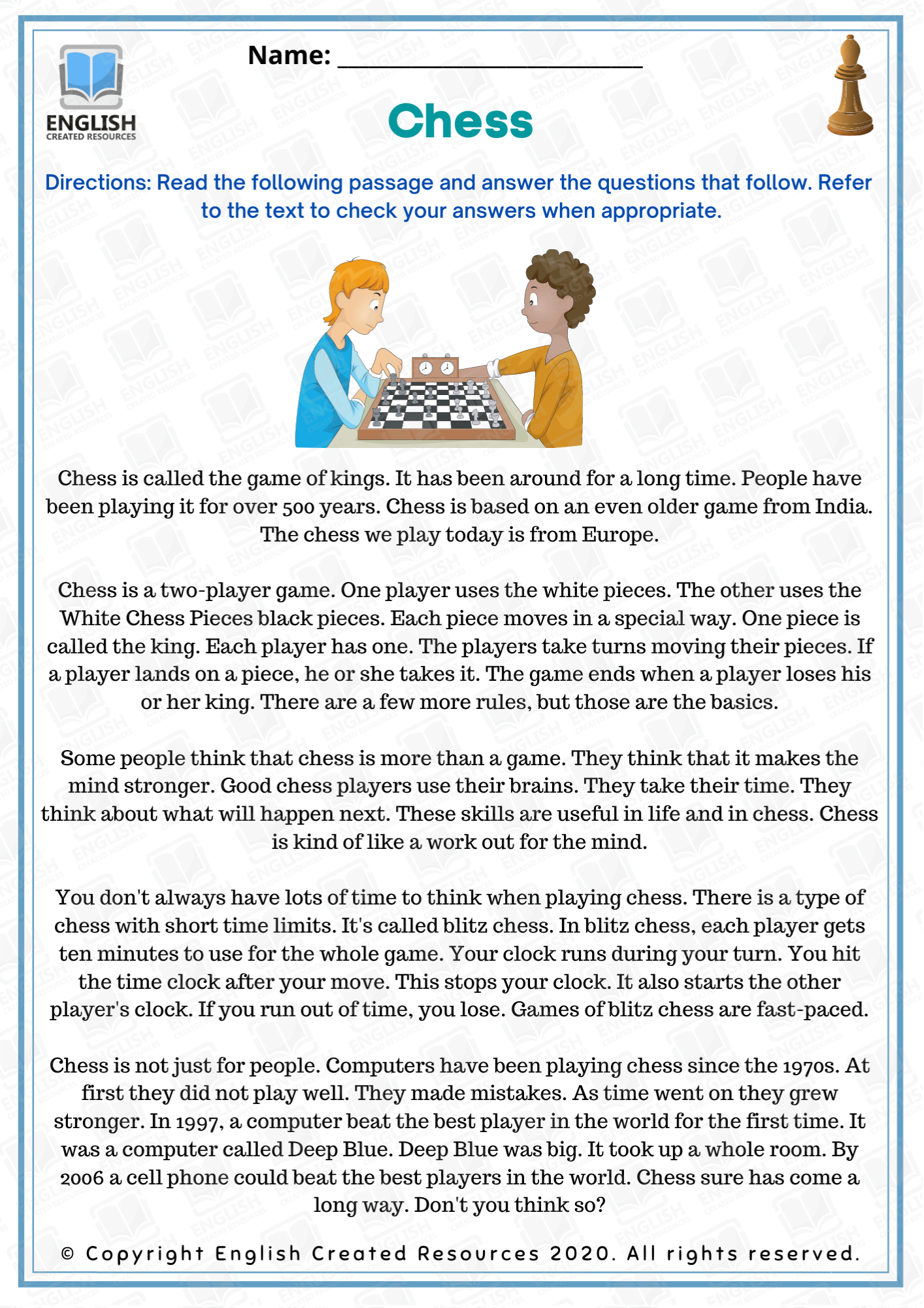 Reading Comprehension Intermediate Level