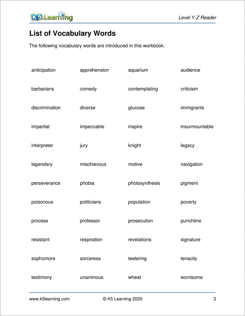 Reading Comprehension Level Y