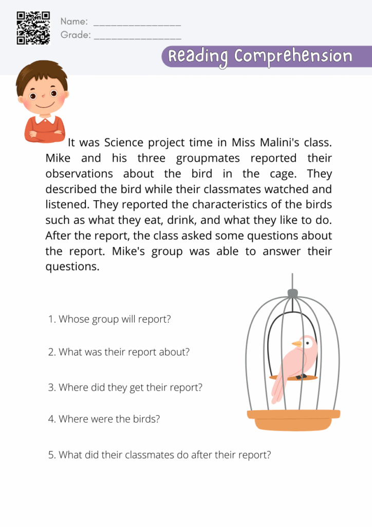 Reading Comprehension Worksheet For Grade 3
