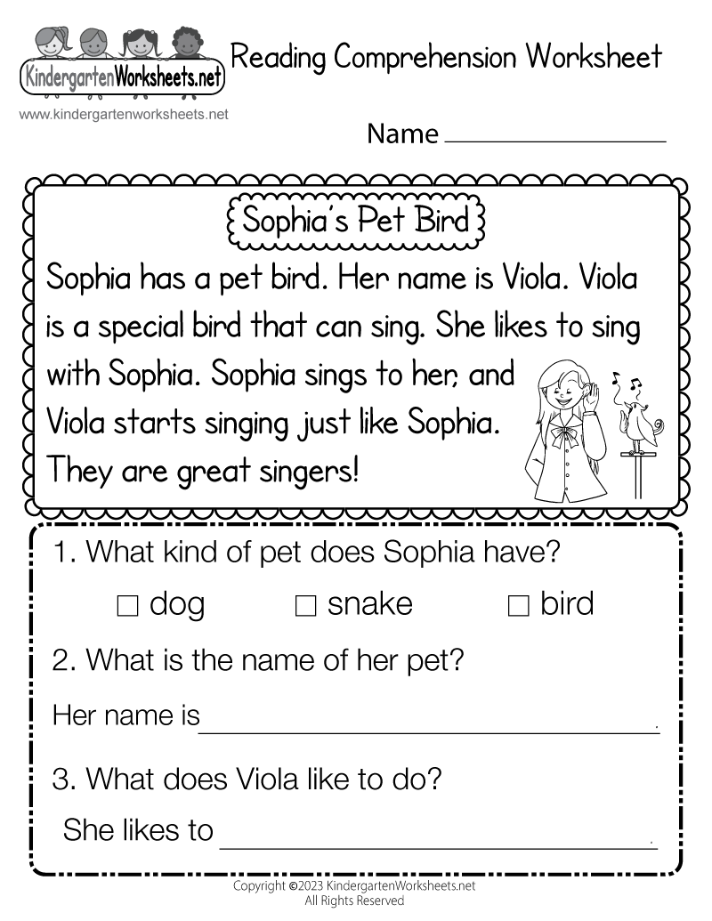 Reading Comprehension Worksheet Printable