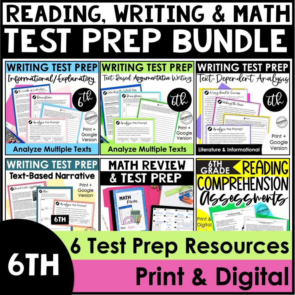 Reading Test Prep Writing Test Prep Math Test Prep 6th Grade Bundle Reading Test Prep Writing Test Prep Math Test Prep 6th Grade Bundle