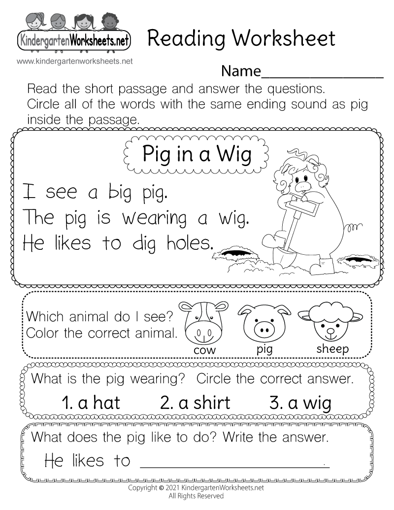 Reading Worksheet For Kids