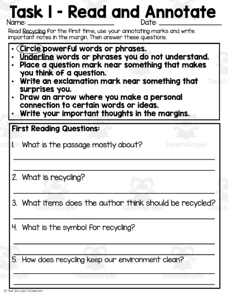 Recycling Close Reading Passages