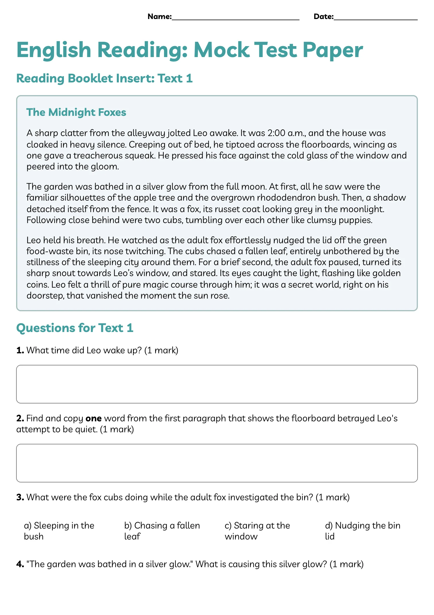 Sats Style Reading Comprehension