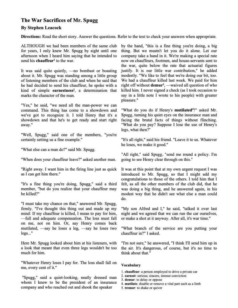 Short Stories With Questions Short Stories With Questions