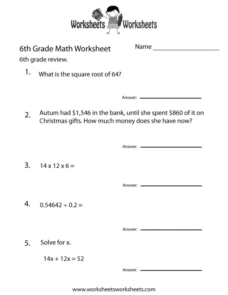 Sixth Grade Math Practice Worksheet Printable Sixth Grade Math Practice Worksheet Printable