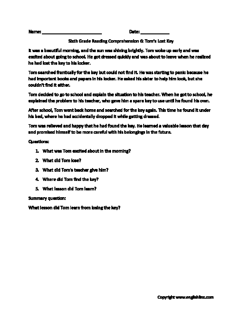 Sixth Grade Reading Sixth Grade Reading