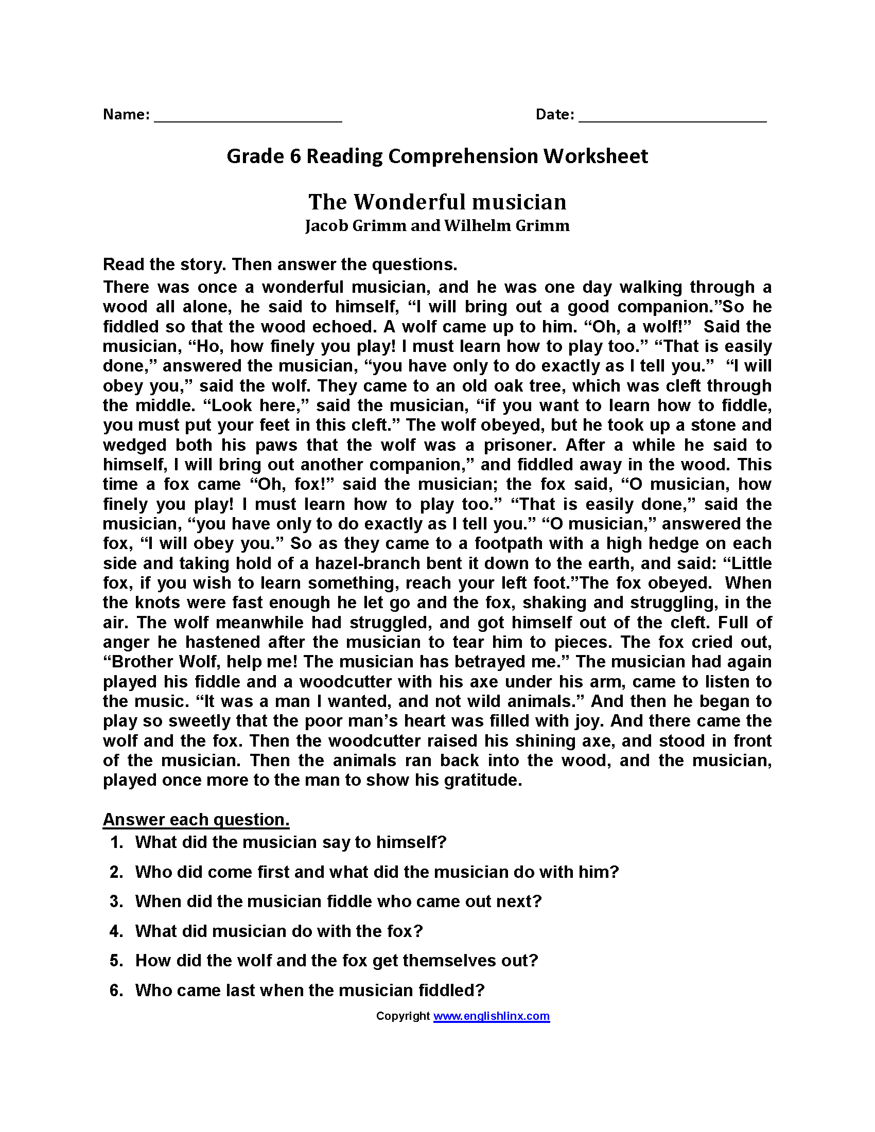 Sixth Grade Reading