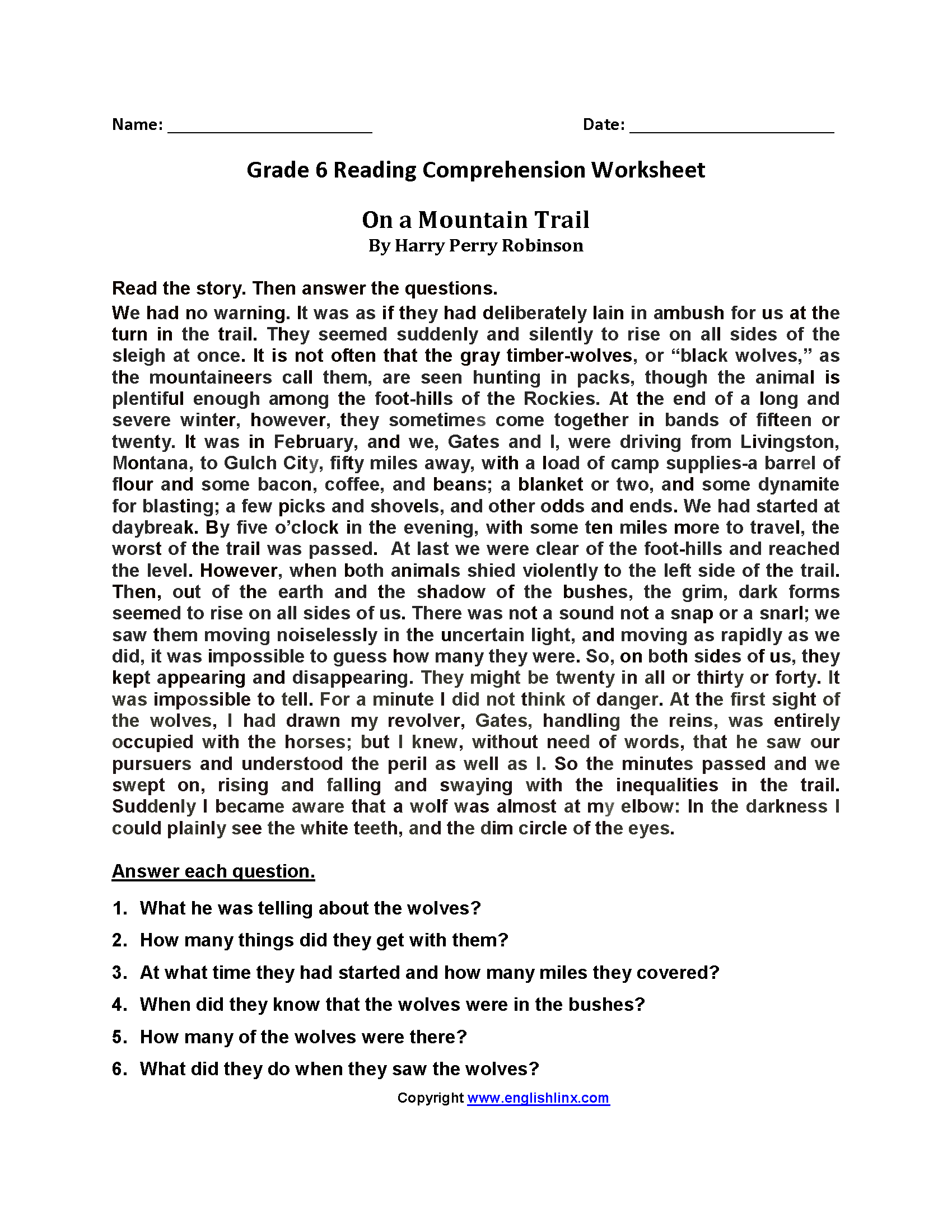Sixth Grade Reading