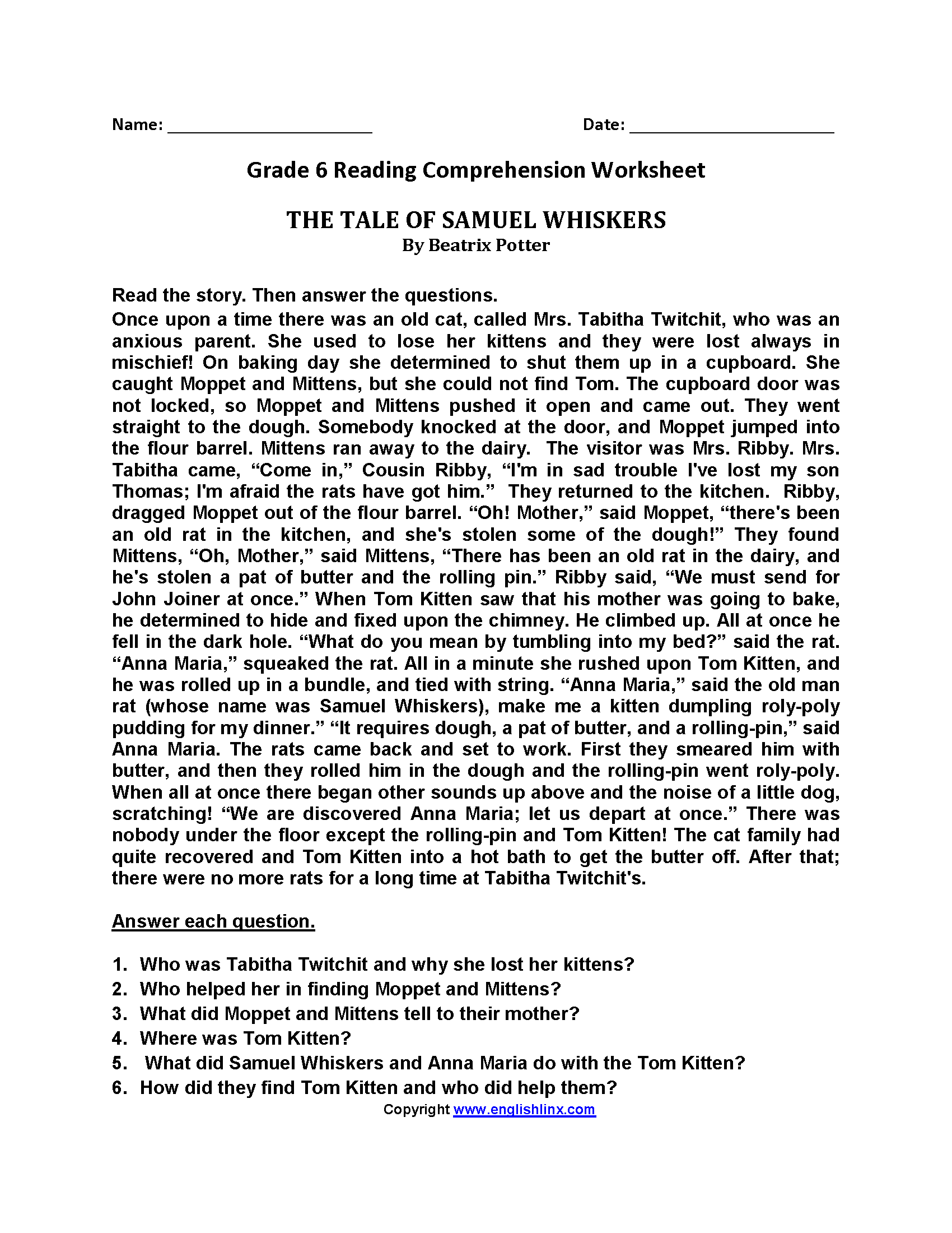 Sixth Grade Reading