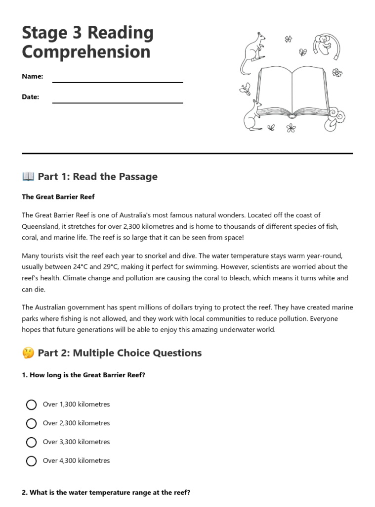 Stage 3 Reading Comprehension 41670 Stage 3 Reading Comprehension 41670