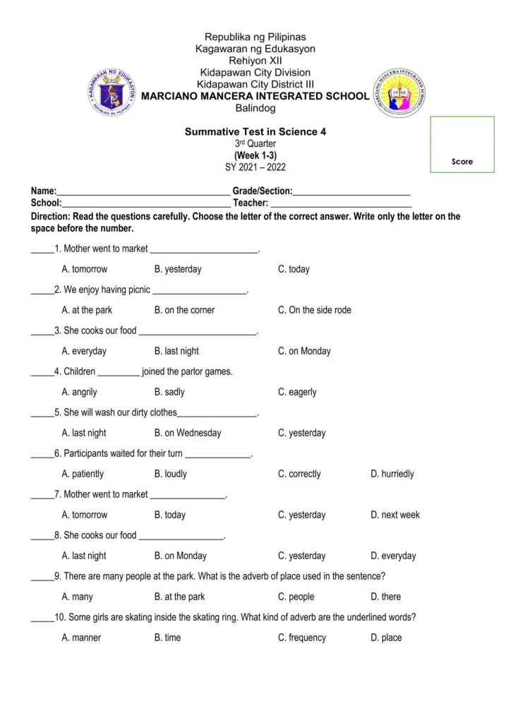 Summative Test In English 3rd Quarter Week 13pdf Summative Test In English 3rd Quarter Week 13pdf