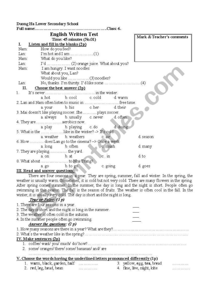 Test English Grade 6 408154 Test English Grade 6 408154